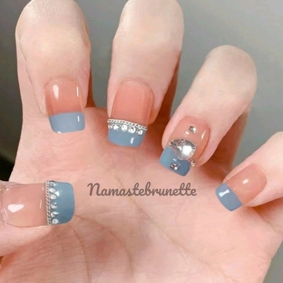 French Tip 3D Rhinestone Press On Nails - Picture 2 of 15